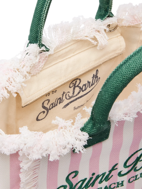 Colette cotton canvas handbag with pink striped print - MC2 Saint Barth