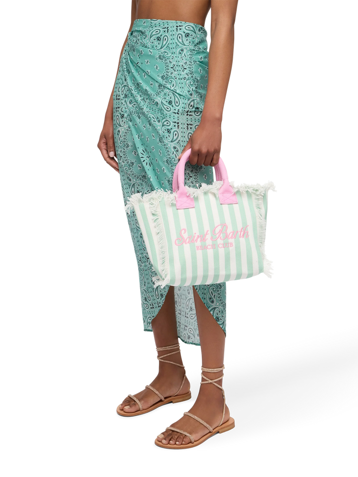 Colette cotton canvas handbag with green striped print - MC2 Saint Barth
