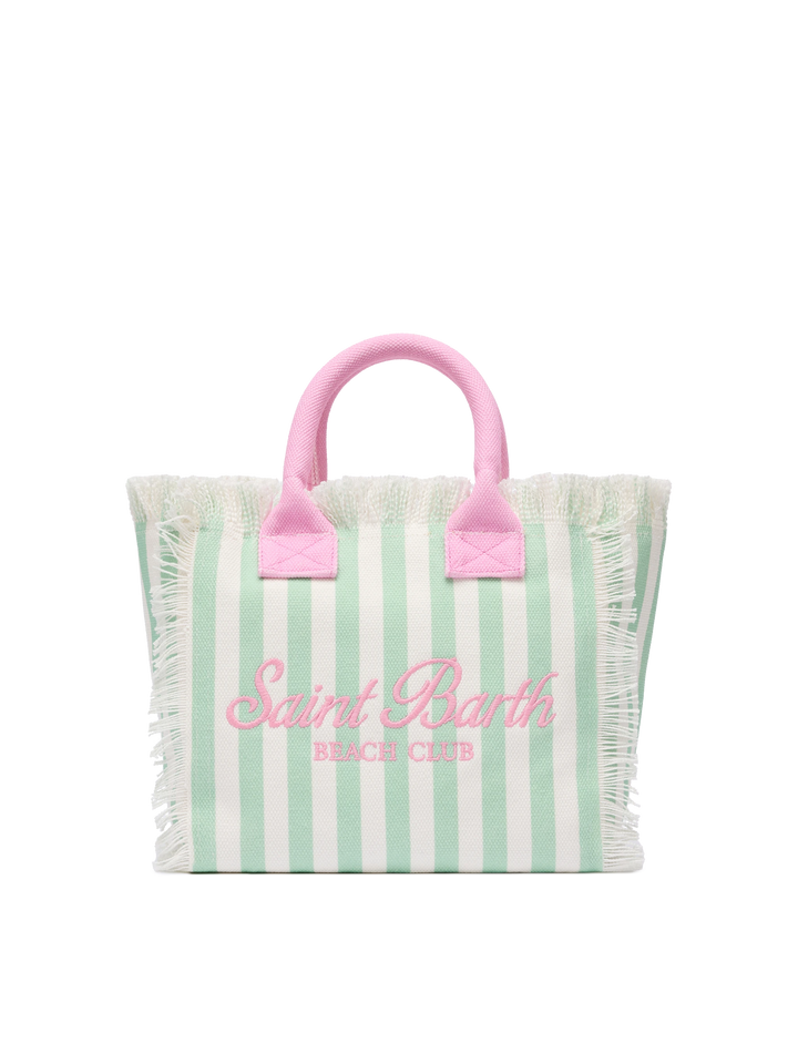 Colette cotton canvas handbag with green striped print - MC2 Saint Barth