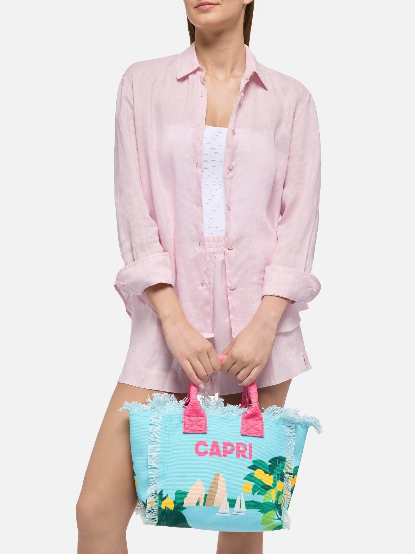 Colette cotton canvas handbag with Capri postcard print - MC2 Saint Barth