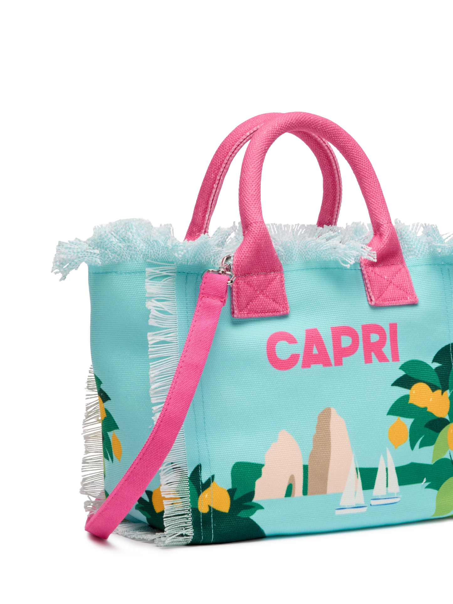 Colette cotton canvas handbag with Capri postcard print - MC2 Saint Barth