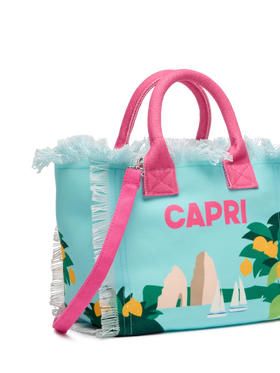 Colette cotton canvas handbag with Capri postcard print - MC2 Saint Barth