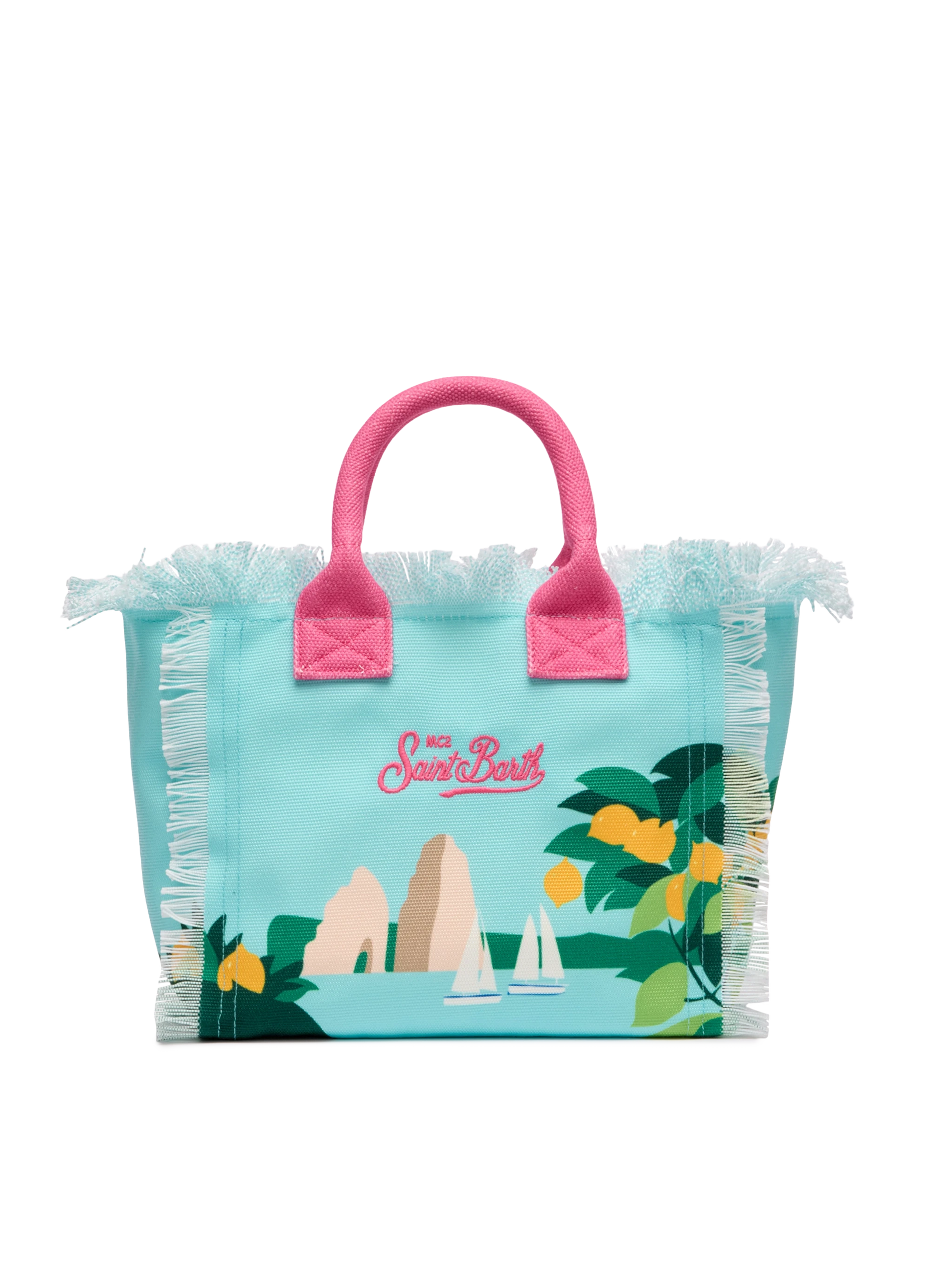 Colette cotton canvas handbag with Capri postcard print - MC2 Saint Barth