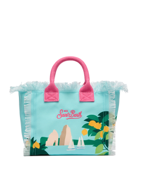 Colette cotton canvas handbag with Capri postcard print - MC2 Saint Barth