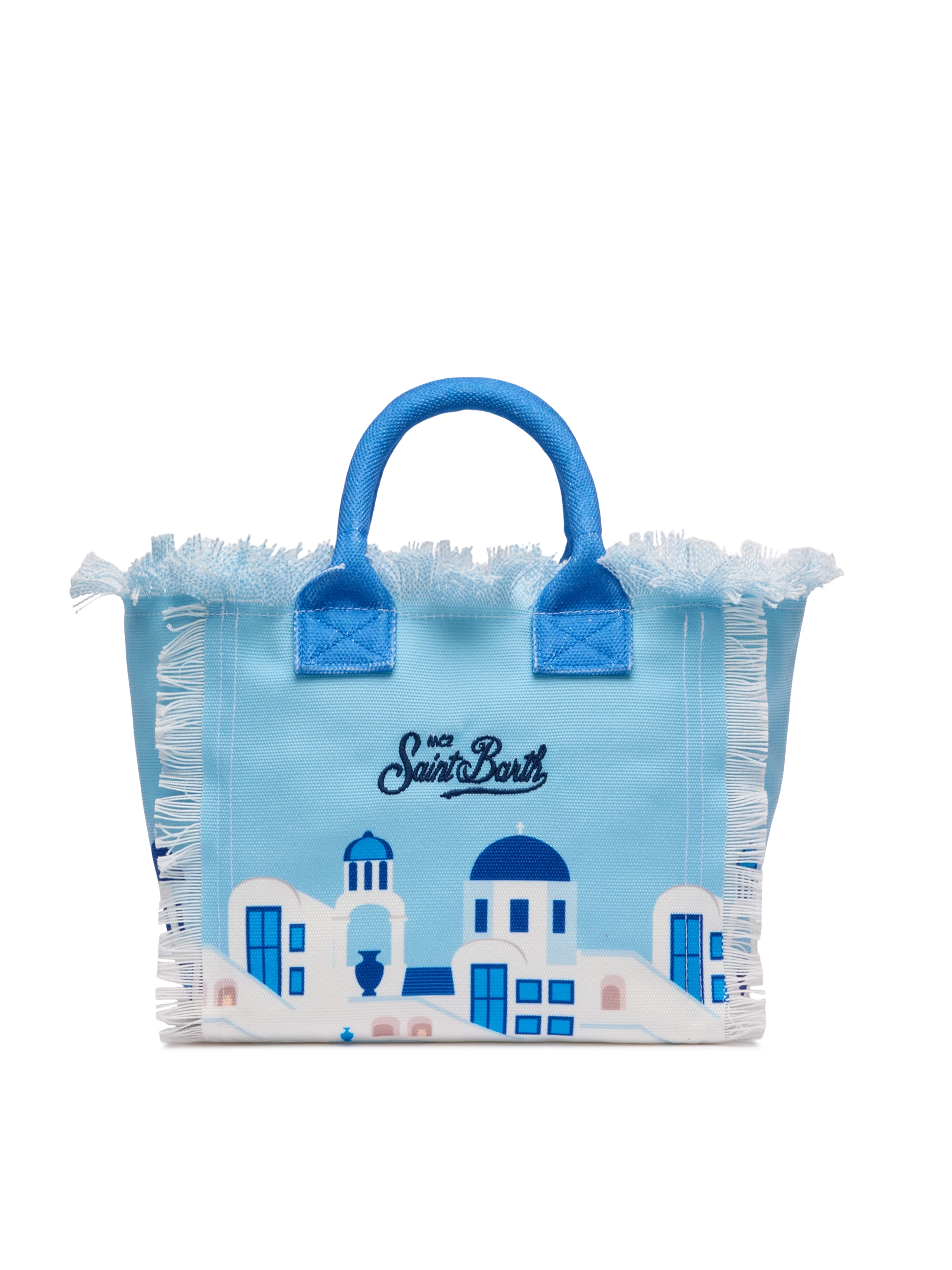 Colette cotton canvas handbag with Mykonos postcard print - MC2 Saint Barth