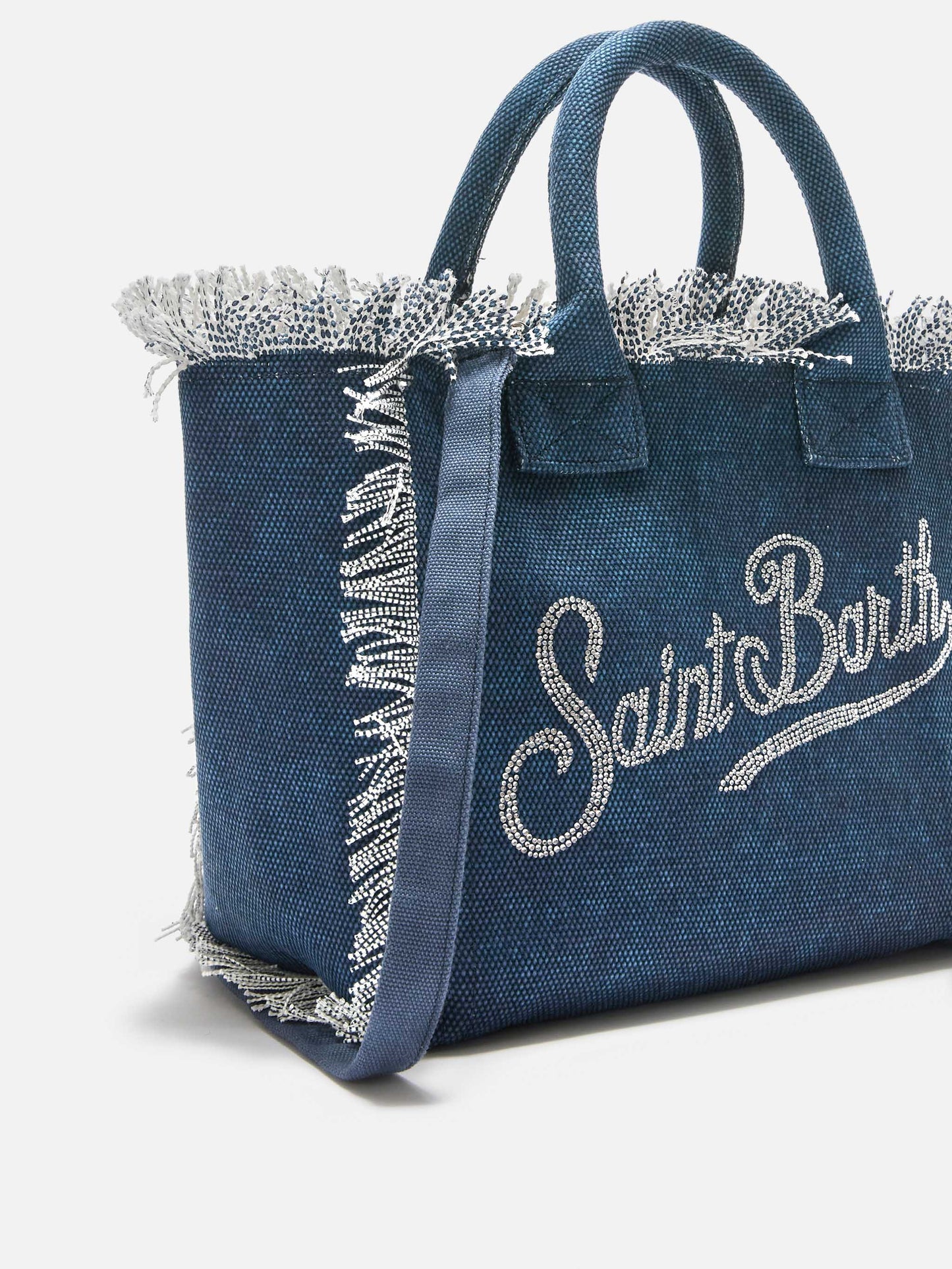 Borsa Colette in canvas blu indaco con logo in strass