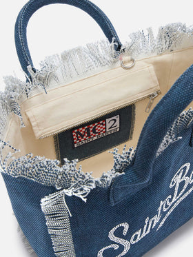 Borsa Colette in canvas blu indaco con logo in strass