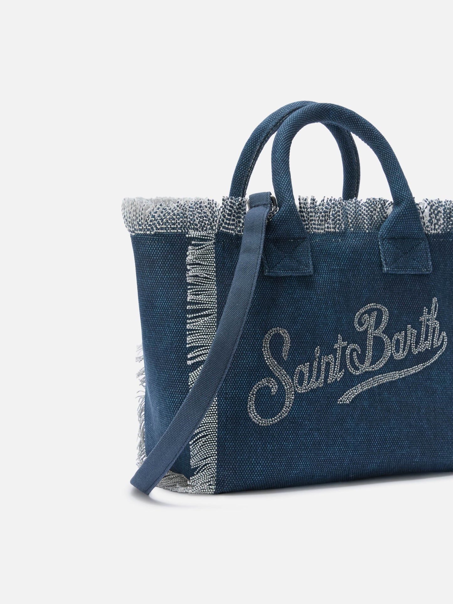 Borsa Colette in canvas blu indaco con logo in strass