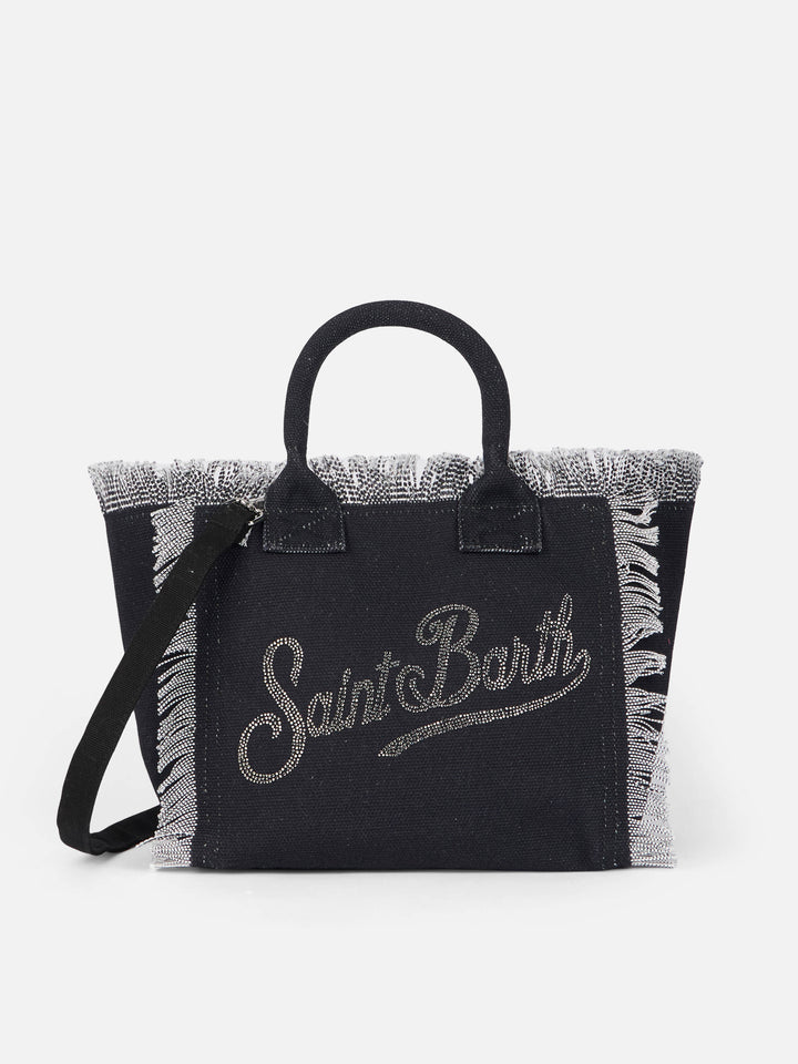 Borsa Colette in canvas di cotone nero con strass