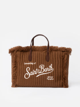 Brown rib knit Colette handbag with logo embroidery - MC2 Saint Barth