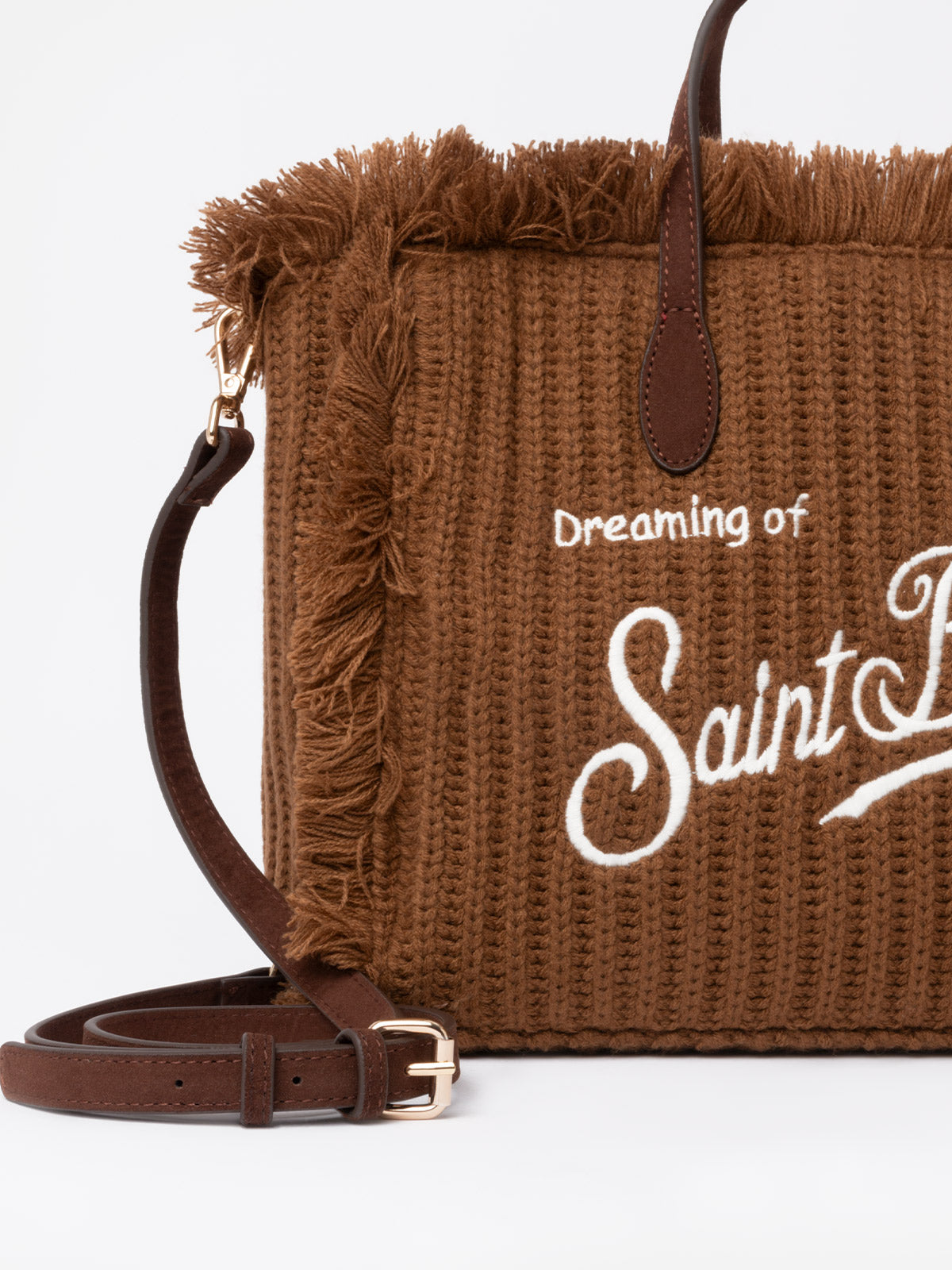 Brown rib knit Colette handbag with logo embroidery - MC2 Saint Barth