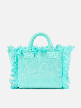 Einfarbige Colette-Tasche in Aquagrün mit Frottee-Effekt 