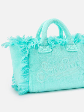 Einfarbige Colette-Tasche in Aquagrün mit Frottee-Effekt 