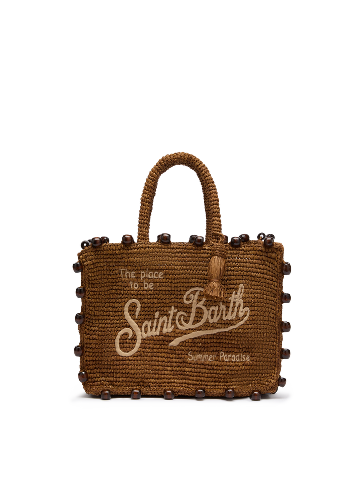 Colette Raffia brown handbag with beads and logo embroidery - MC2 Saint Barth