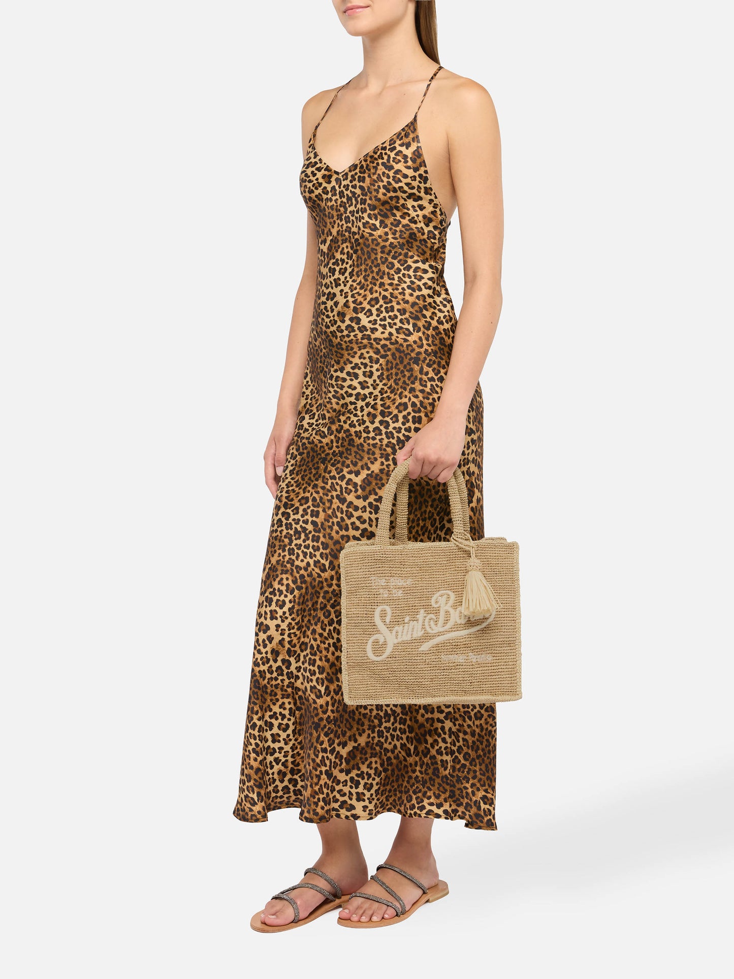 Borsa Colette in rafia con logo ricamato