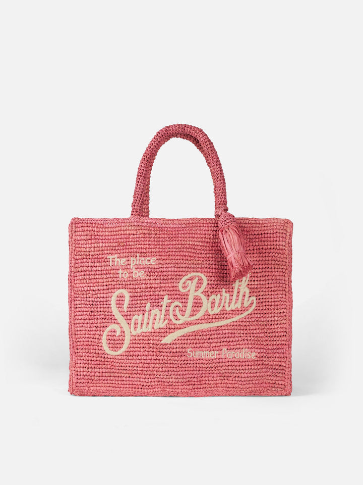 Pink Colette Raffia handbag with embroidery - MC2 Saint Barth