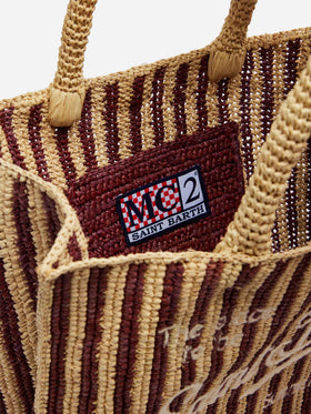 Colette raffia striped bag with embroidered logo and tassel