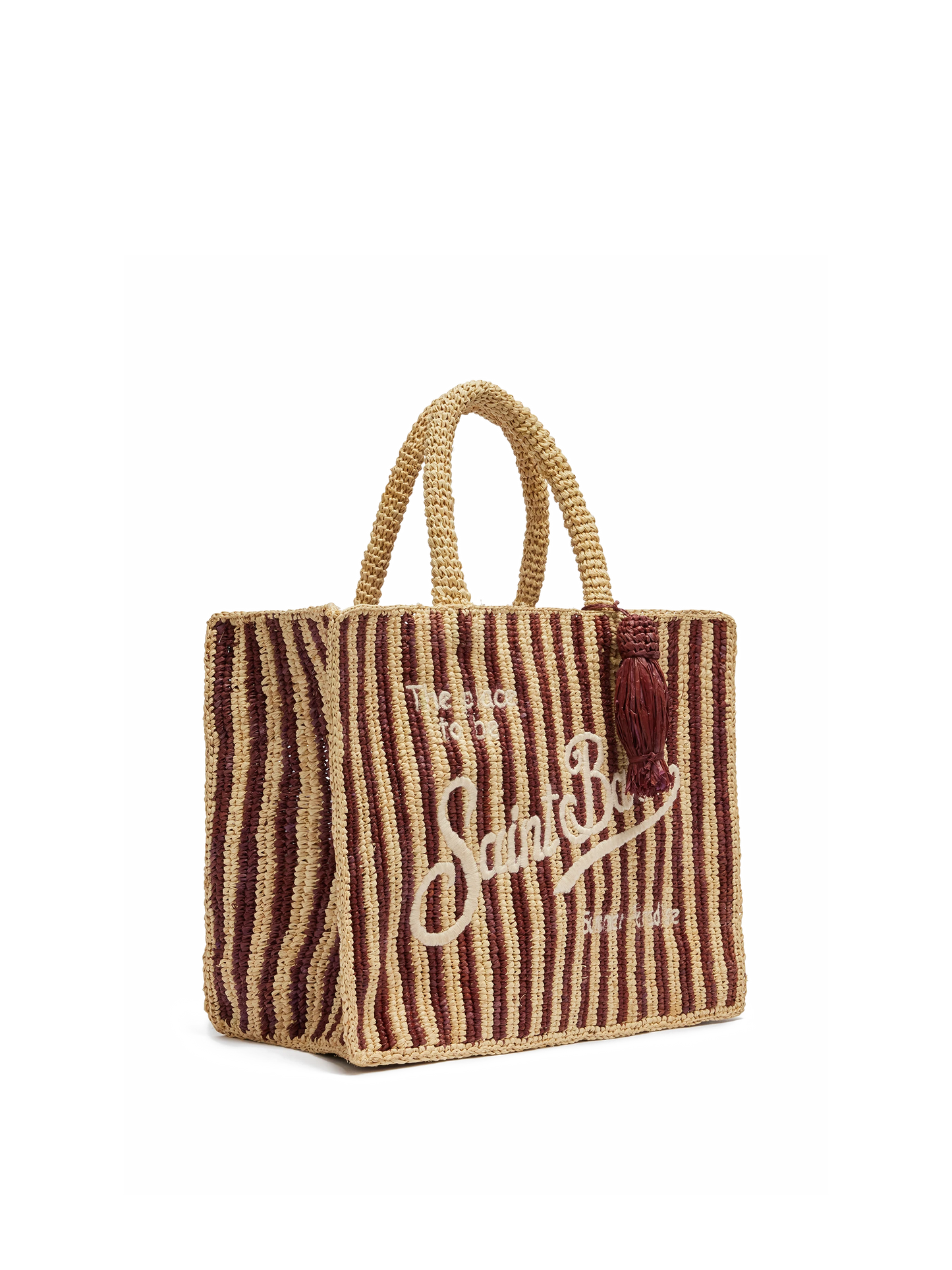 Colette raffia striped bag with embroidered logo and tassel