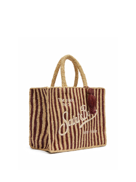 Colette raffia striped bag with embroidered logo and tassel