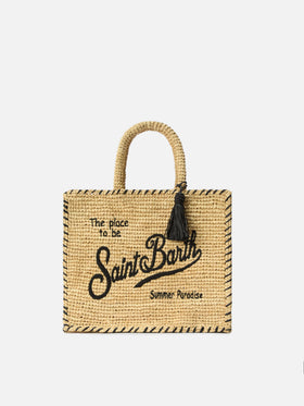 Sac Colette en raphia avec logo brodé et finitions contrastantes noires 