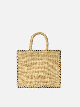 Sac Colette en raphia avec logo brodé et finitions contrastantes noires 