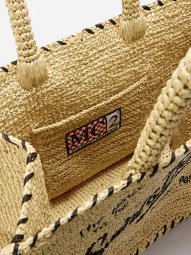 Sac Colette en raphia avec logo brodé et finitions contrastantes noires 