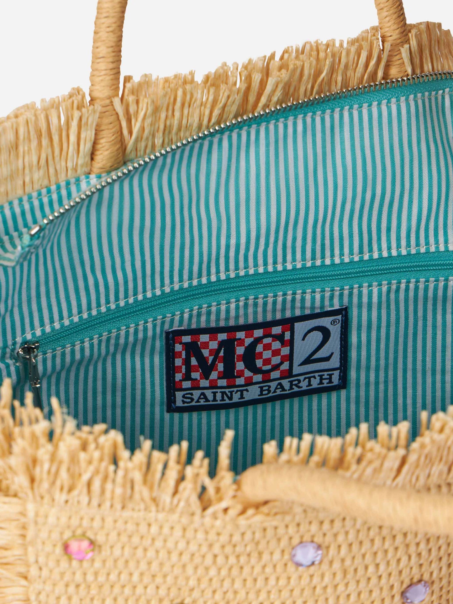 Colette Straw effect handbag with rhinestone embellishment