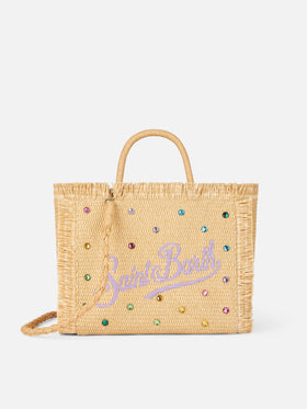 Colette Straw effect handbag with rhinestone embellishment