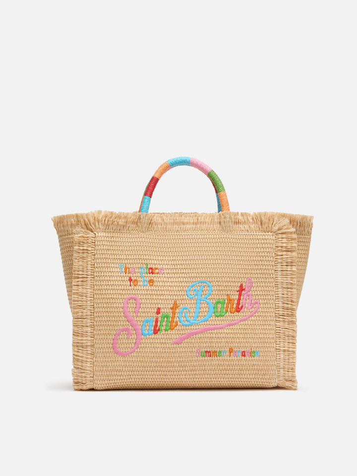 Colette Handtasche in Strohoptik mit mehrfarbiger Logostickerei