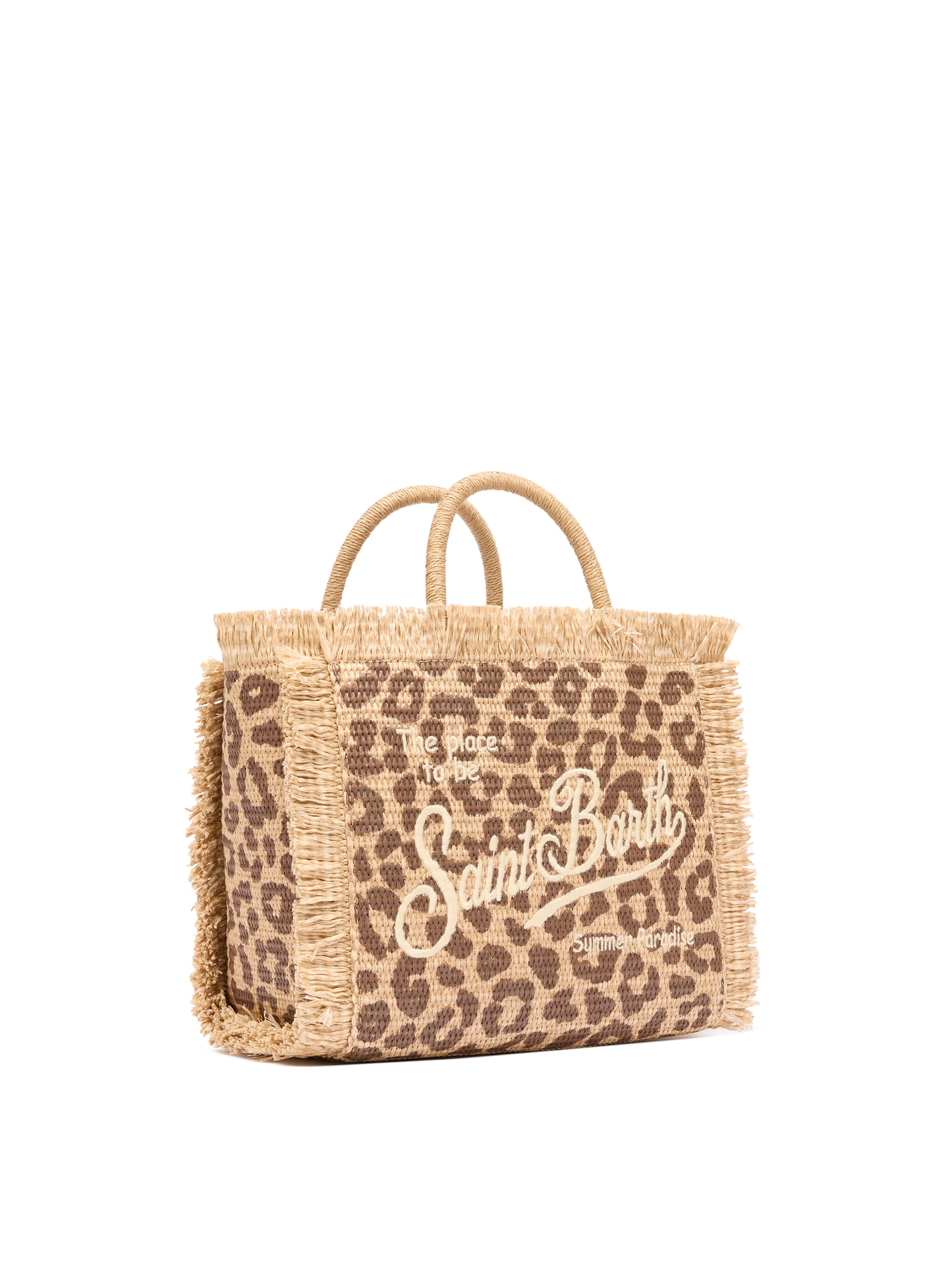 Colette straw effect bag with leopard embroidery