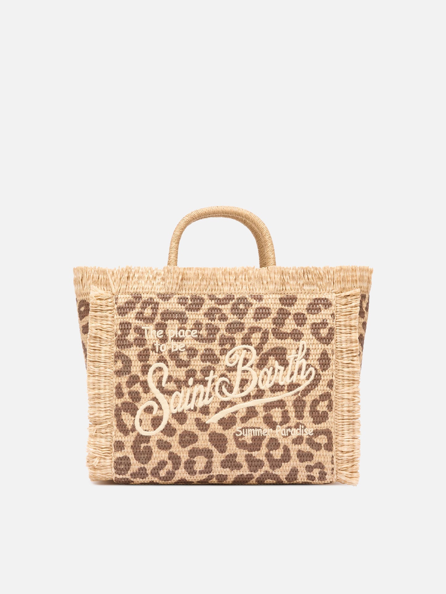 Colette straw effect bag with leopard embroidery