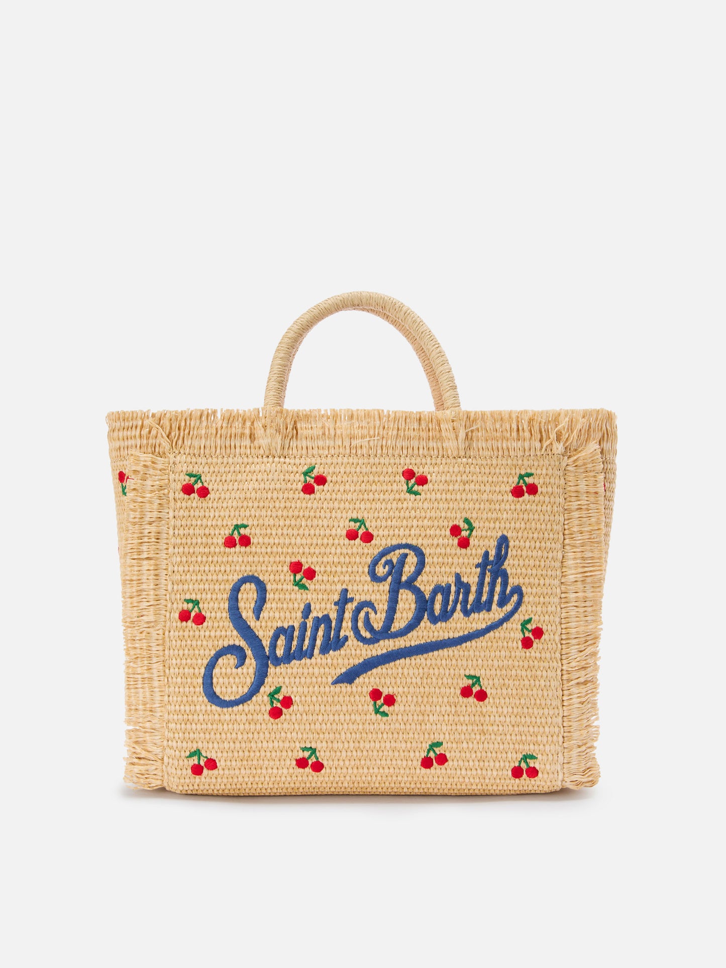 Colette bag in straw effect fabric with cherry embroidery