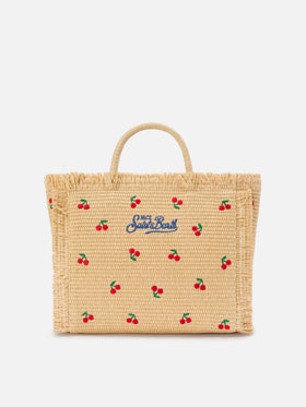 Colette bag in straw effect fabric with cherry embroidery