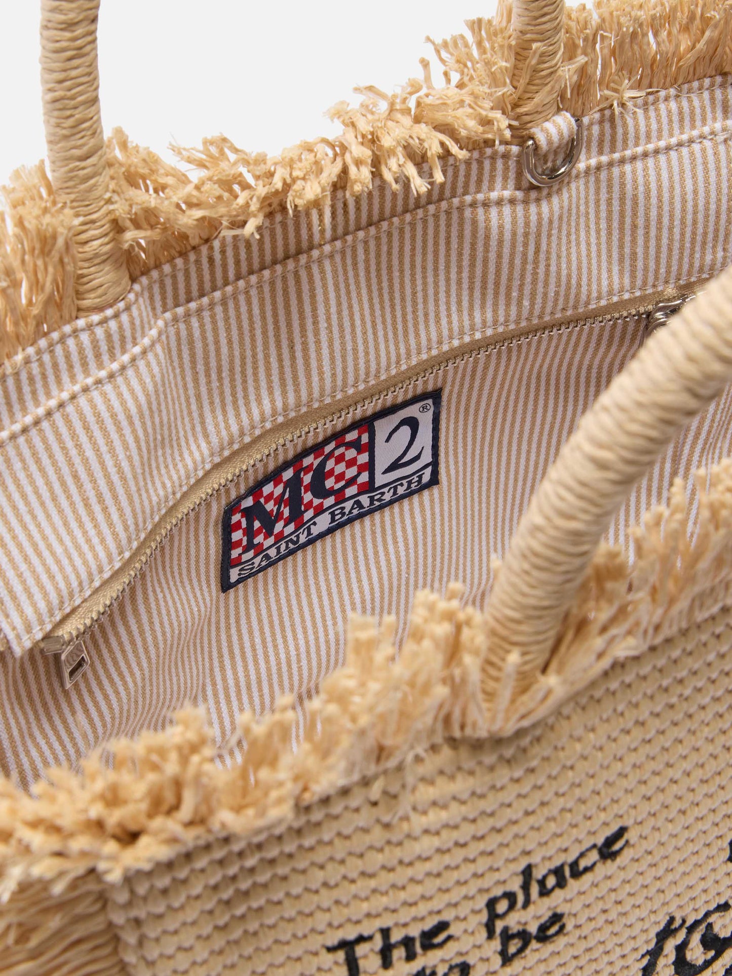 Colette straw effect bag with black embroidered logo