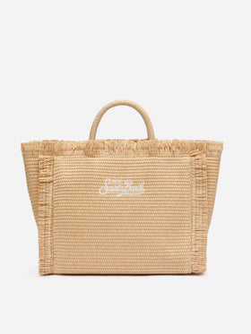 Borsa Colette effetto paglia con logo ricamato