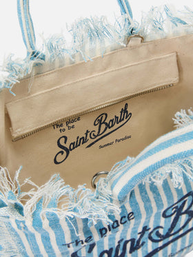 Colette linen striped bag in light blue and white