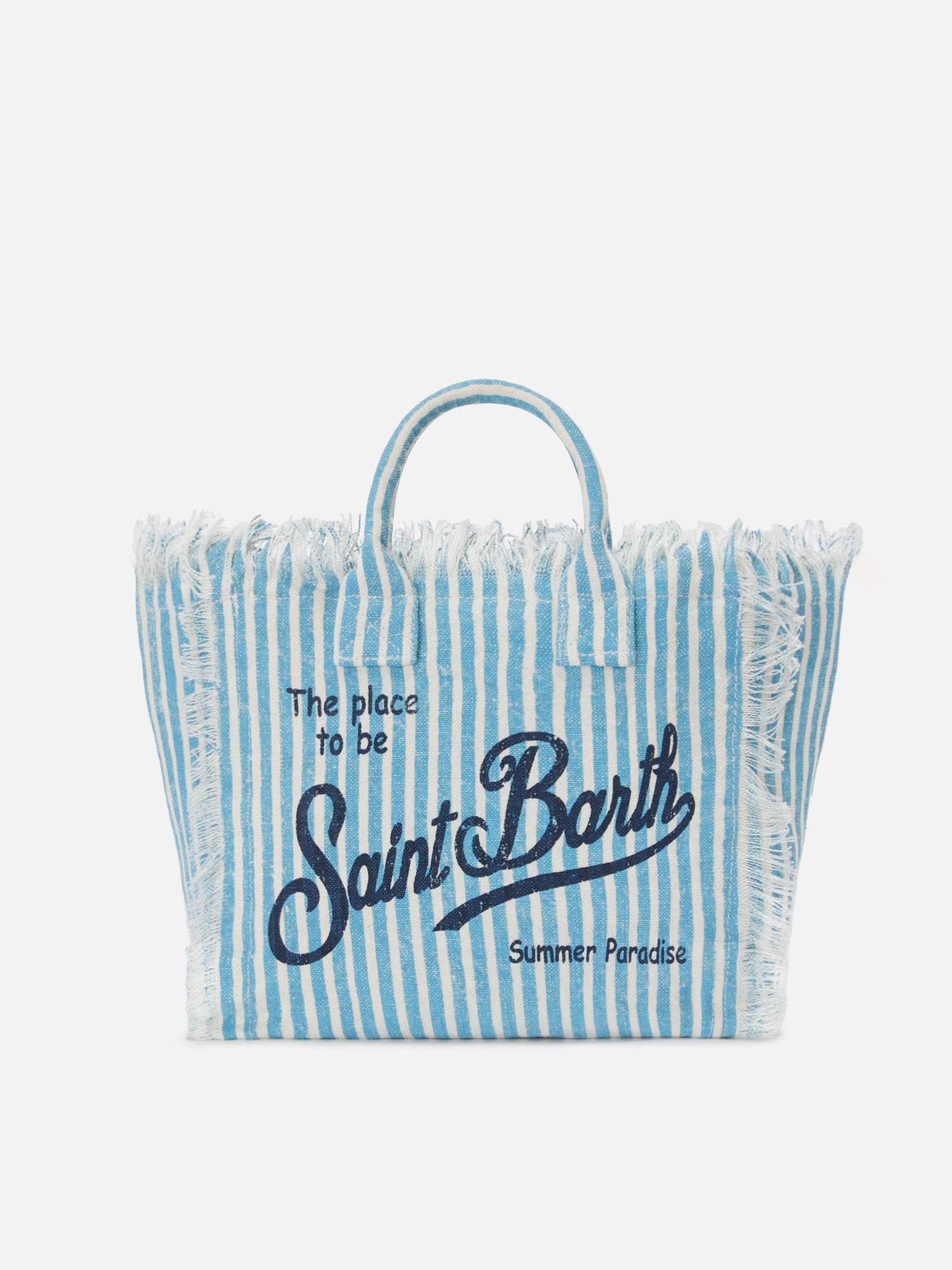 Colette linen striped bag in light blue and white
