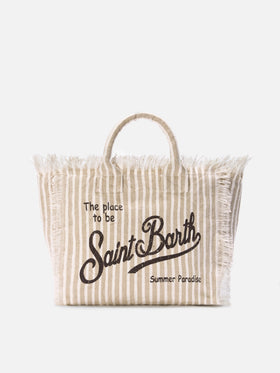 Colette linen striped bag in beige and white