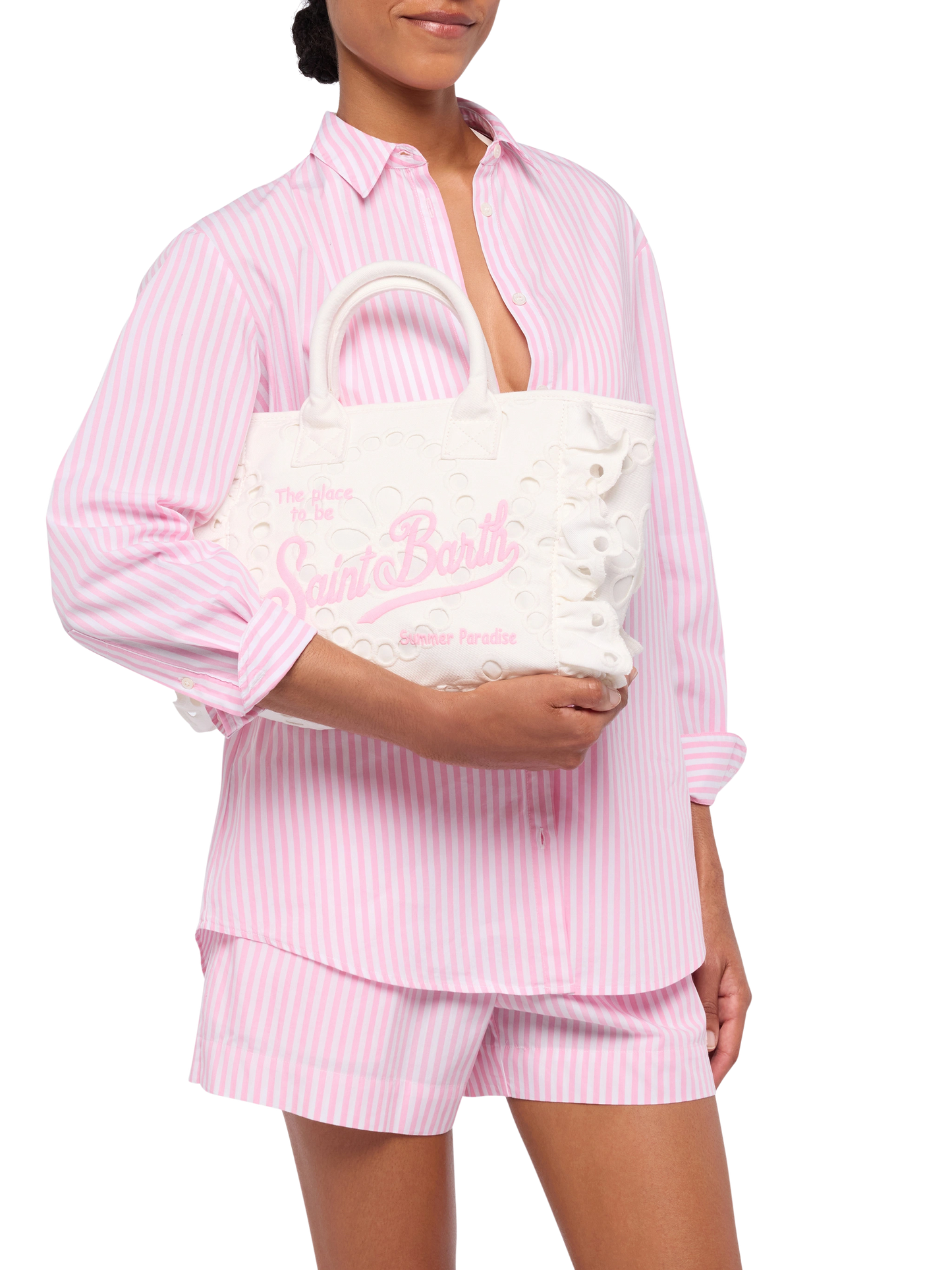 Colette white handbag in Sangallo cotton lace with flounce - MC2 Saint Barth