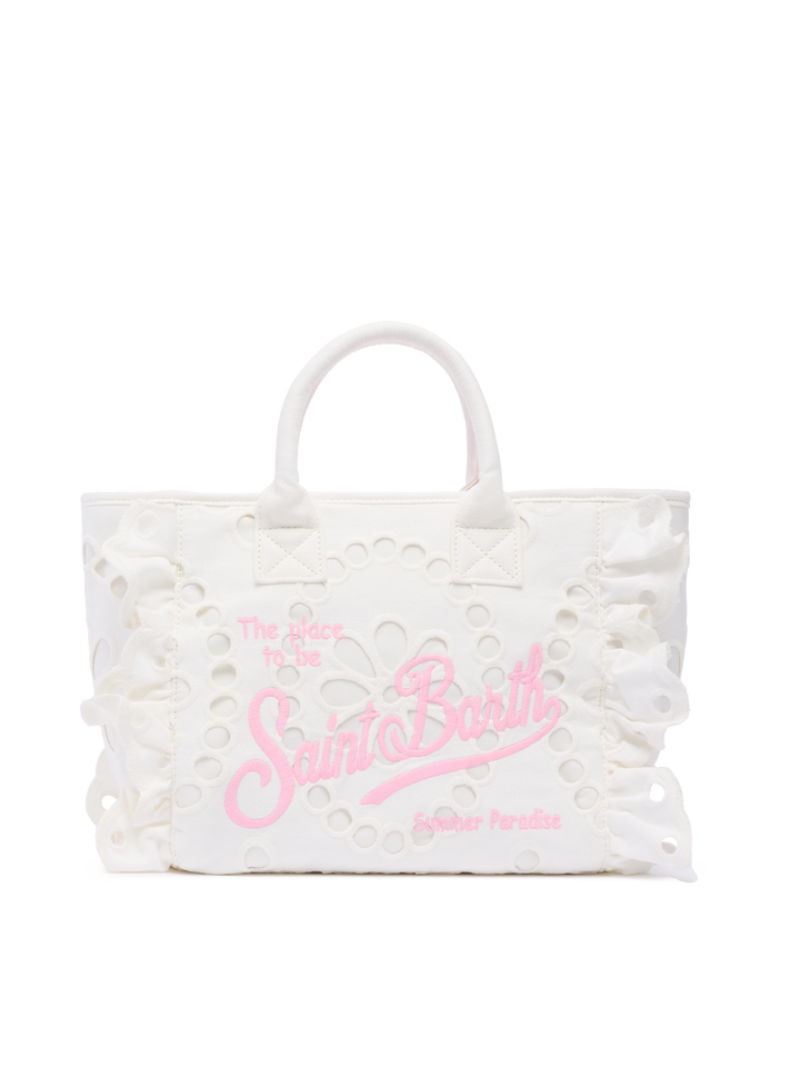 Colette white handbag in Sangallo cotton lace with flounce - MC2 Saint Barth