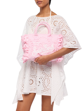 Colette pink handbag in Sangallo cotton lace with flounce - MC2 Saint Barth