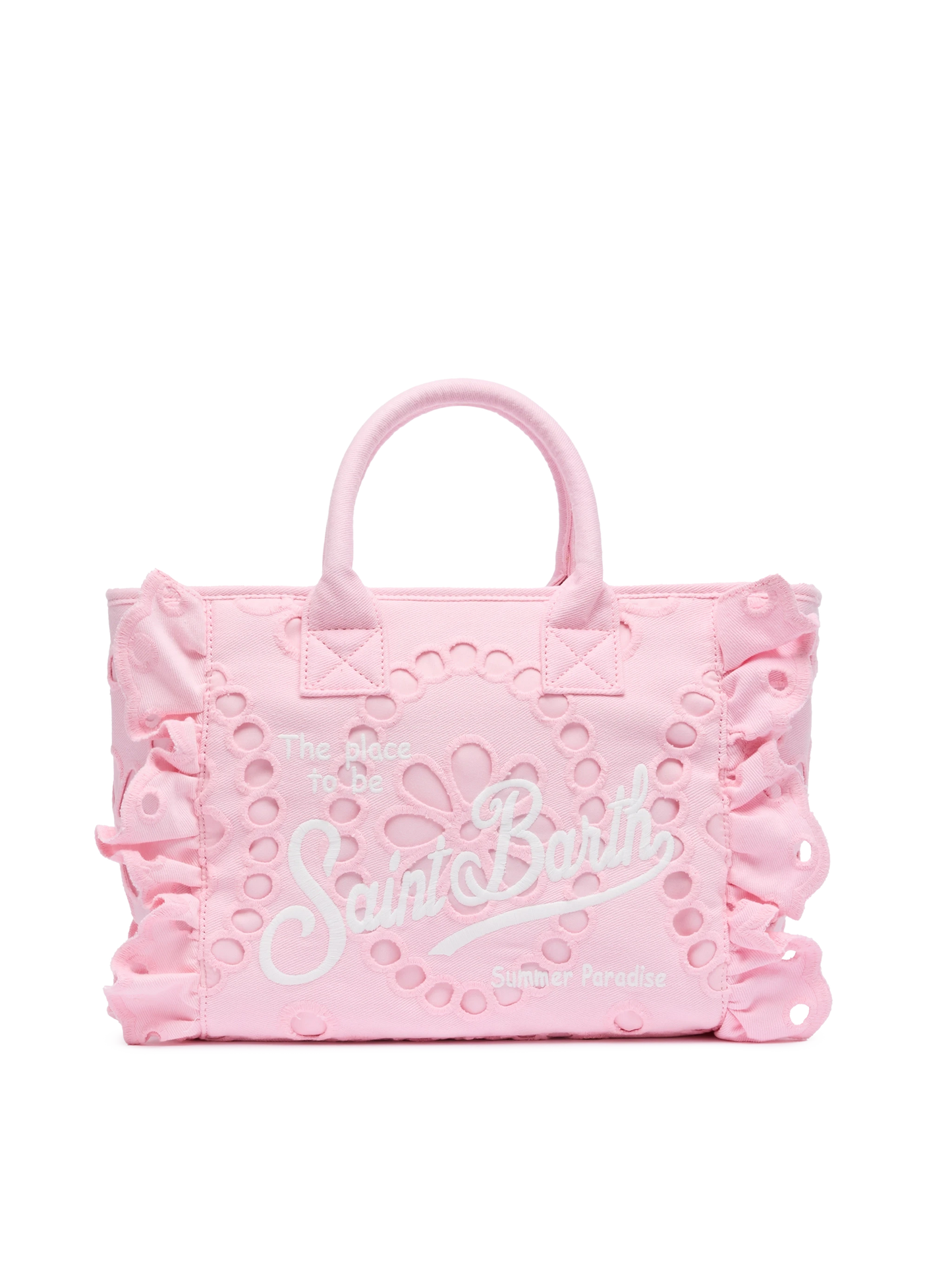 Colette pink handbag in Sangallo cotton lace with flounce - MC2 Saint Barth