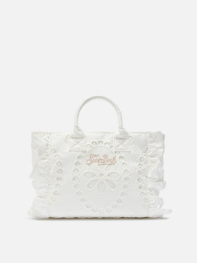 Colette Volant bag in white broderie anglaise cotton