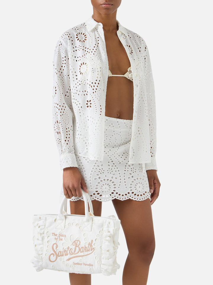 Colette Volant bag in white broderie anglaise cotton
