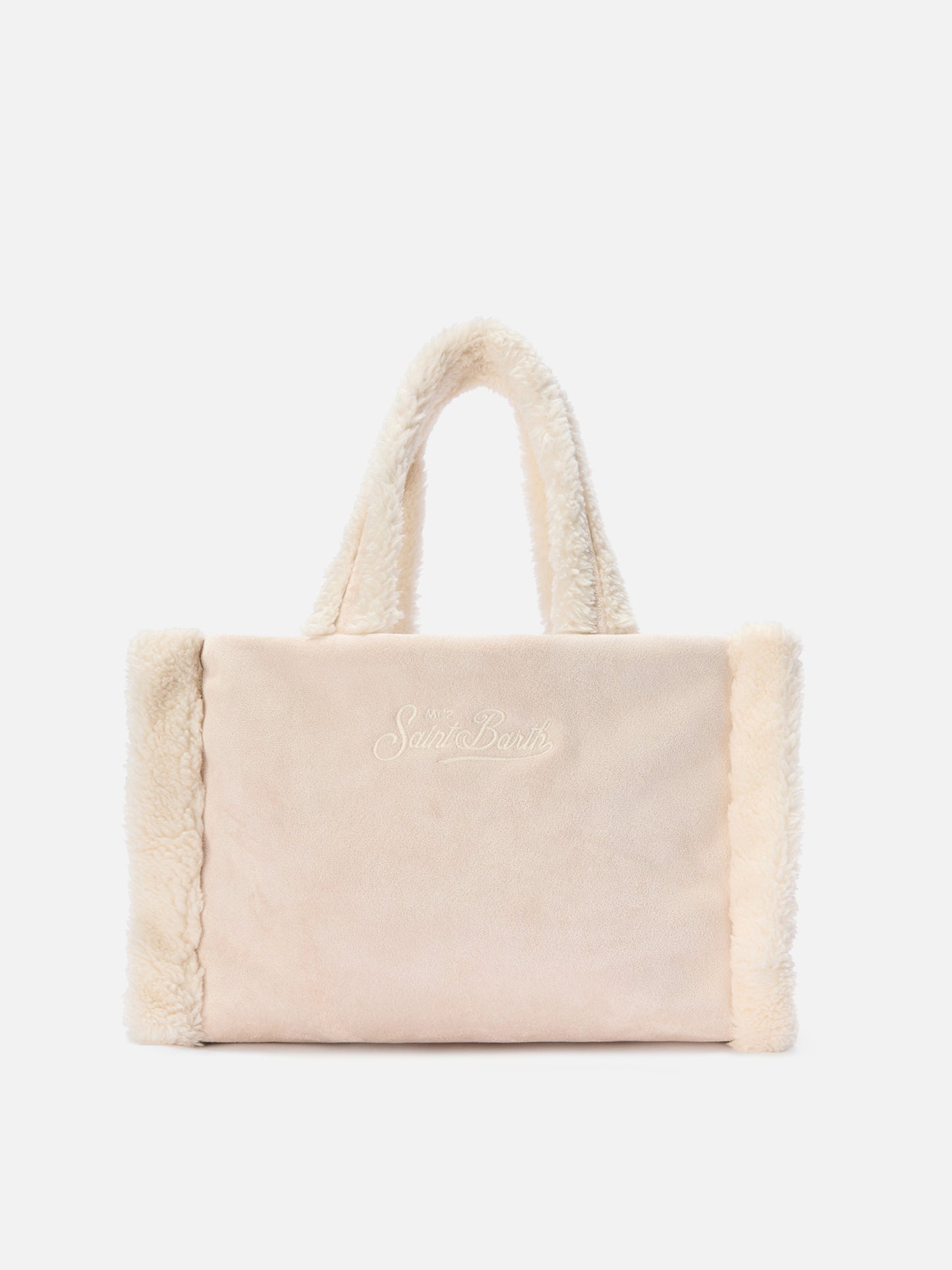 Colette Shearling Handbag in faux suede ice with shearling details