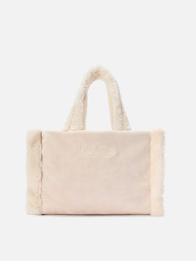 Colette Shearling Handbag in faux suede ice with shearling details