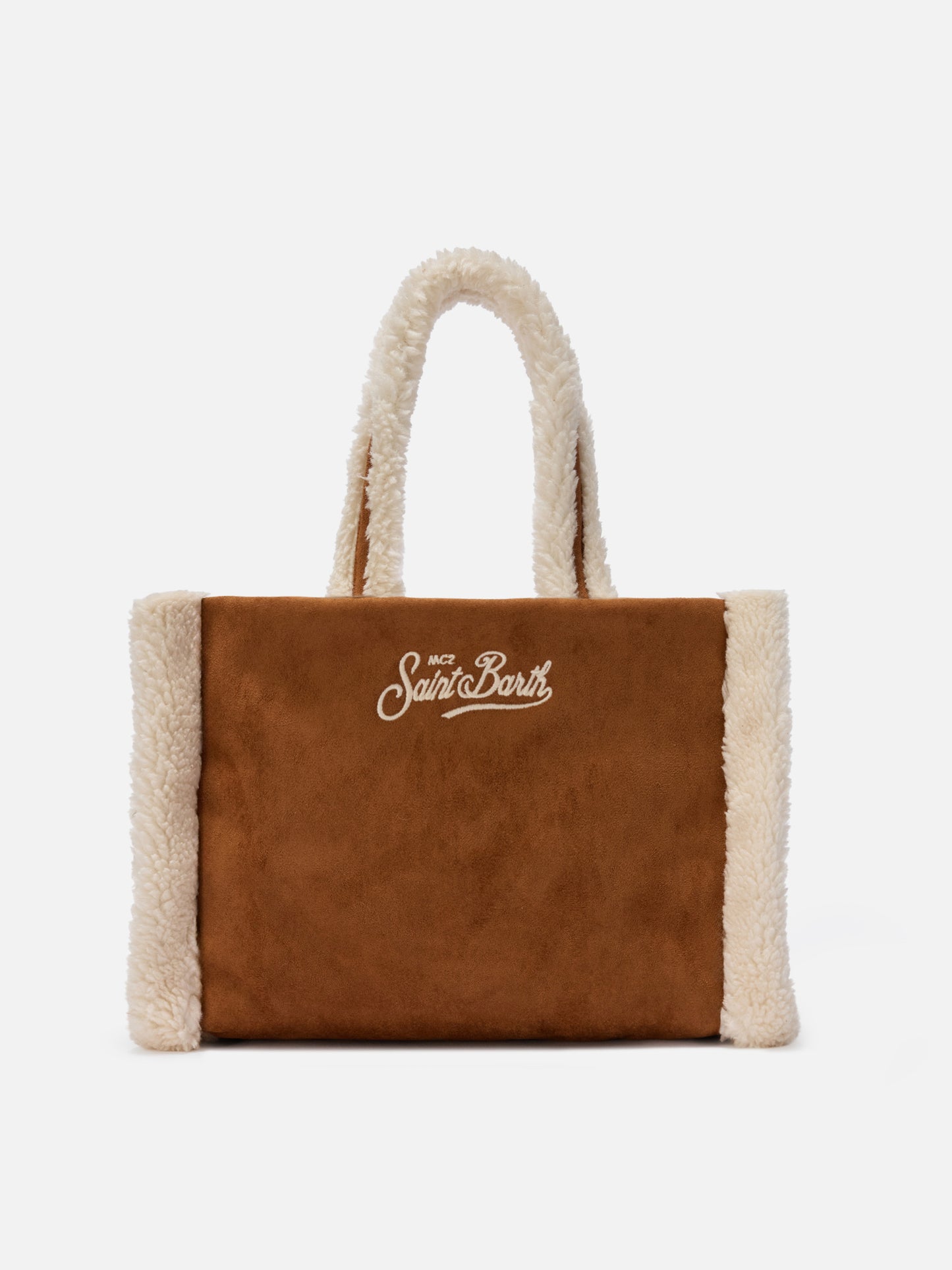 Colette Shearling Handtasche aus kamelfarbenem Wildlederimitat mit Shearling-Details