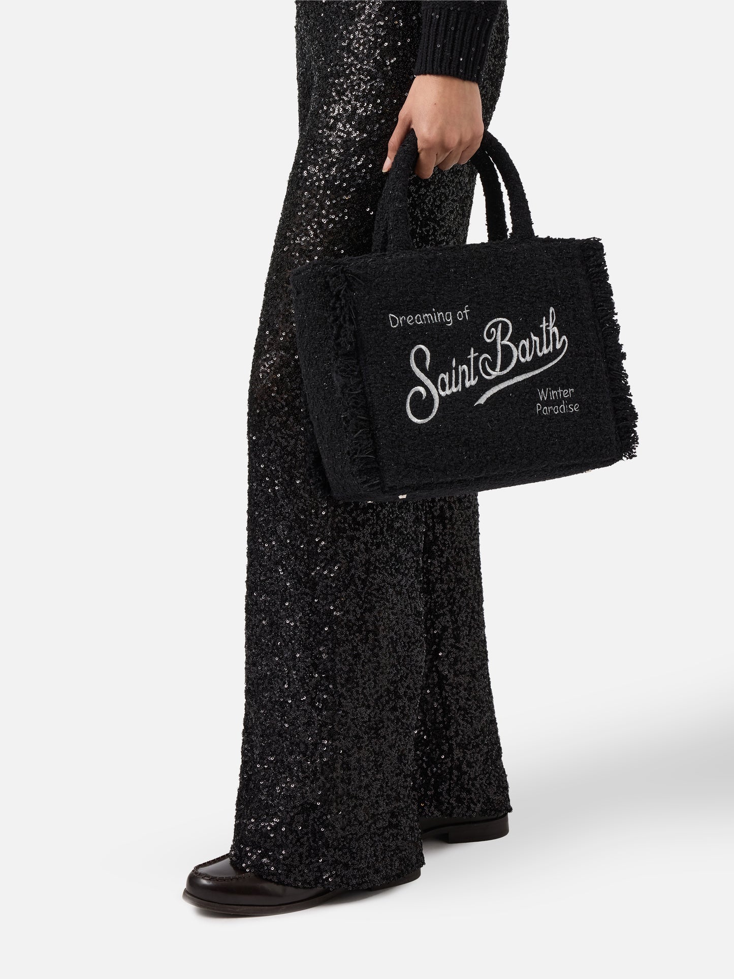 Colette Tweed Handbag in black wool blend