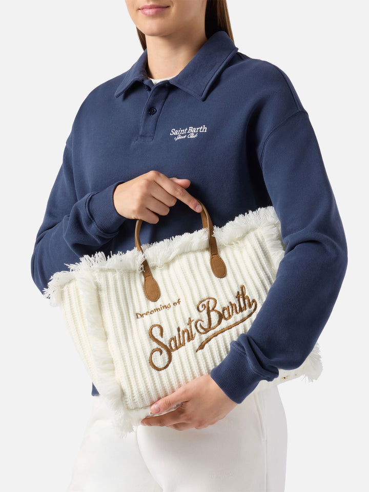 Borsa a mano Colette Wool Rib in misto lana bianca a trecce