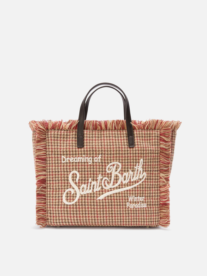 Beige Colette wool bag with houndstooth pattern
